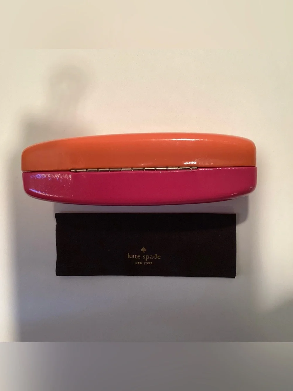 Kate Spade 🆕 Pink &Orange Eyeglass/Sunglass Clamshell Case with cleaning cloth